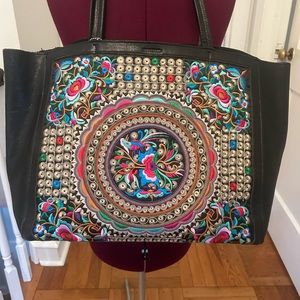 Streets Ahead black leather embroidered tote